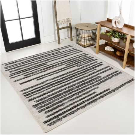 JONATHAN Y Lighting Moroccan Hype 6-1/2' x 6-1/2' Polypropylene Striped Indoor Square Area Rug Cream / Black