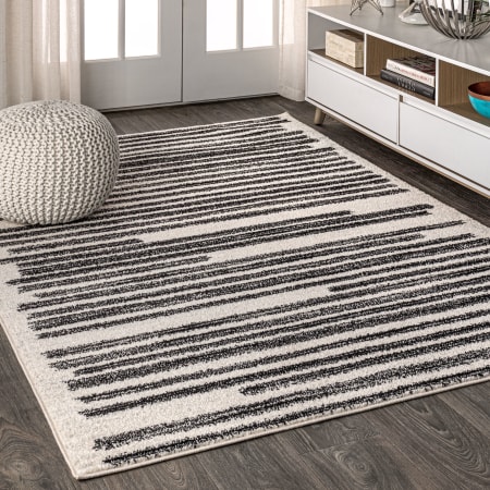 JONATHAN Y Lighting Moroccan Hype 9' x 12' Polypropylene Geometric, Moroccan & Tribal, and Striped Indoor Rectangular Area Rug Cream / Black