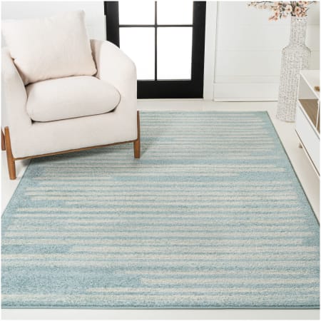 JONATHAN Y Lighting Moroccan Hype 5-1/4' x 7-1/2' Polypropylene Striped Indoor Rectangular Area Rug Turquoise / Cream