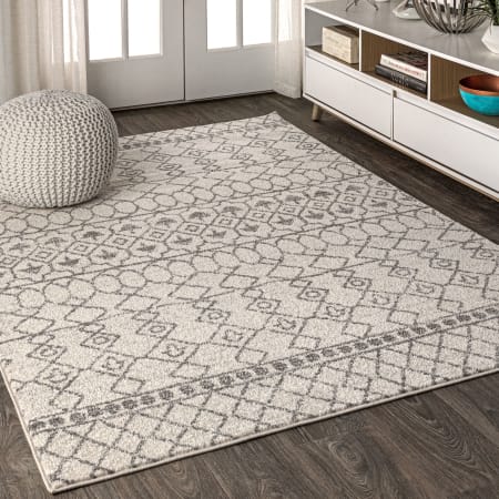 JONATHAN Y Lighting Moroccan HYPE 7-3/4' x 10' Polypropylene Moroccan & Tribal Indoor Area Rug Cream / Gray