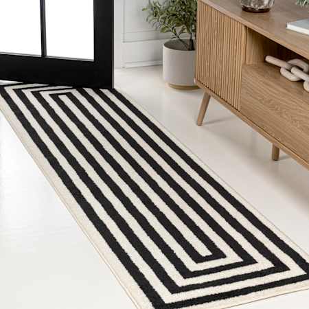 JONATHAN Y Lighting Moroccan Hype 2-1/4' x 8' Border and Geometric Indoor Runner Black / Ivory