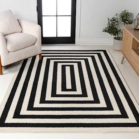 JONATHAN Y Lighting Moroccan Hype 5-1/4' x 7-1/2' Border and Geometric Indoor Rectangular Area Rug Black / Ivory