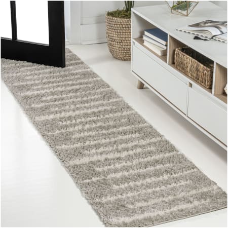 JONATHAN Y Lighting Moroccan Hype 2' x 10' Polypropylene Striped Indoor Runner Area Rug Gray / Ivory