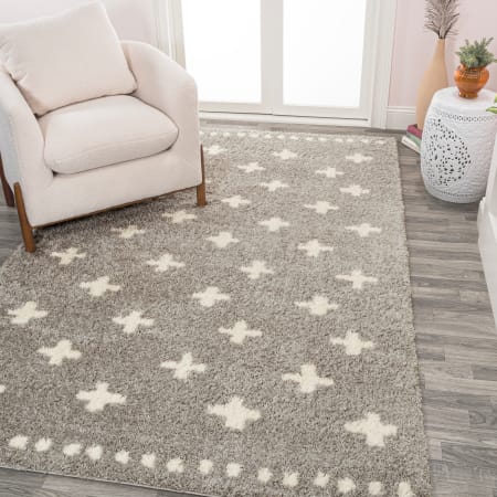 JONATHAN Y Lighting Moroccan Hype 3' x 5' Shag Polypropylene Border and Moroccan & Tribal Indoor Rectangular Area Rug Gray / Ivory