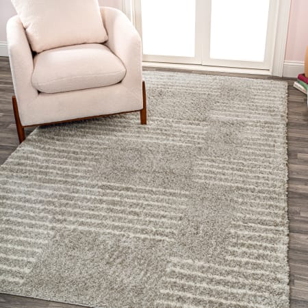JONATHAN Y Lighting Moroccan Hype 3' x 5' Shag Polypropylene Abstract, Moroccan & Tribal, and Striped Indoor Rectangular Area Rug Gray / Ivory