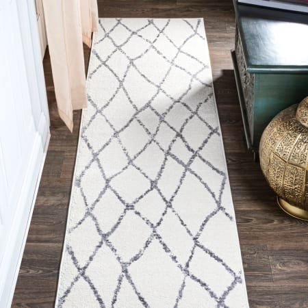 JONATHAN Y Lighting Moroccan Hype 2' x 8' Polypropylene Abstract, Moroccan & Tribal, and Trellis Indoor Runner Ivory / Gray