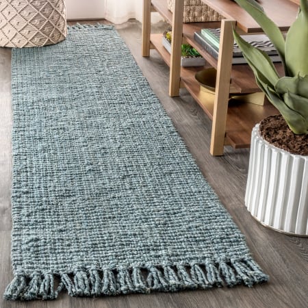 JONATHAN Y Lighting Natural Fiber 2' x 12' Jute Solid Indoor Runner Light Blue / Gray