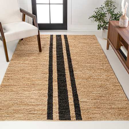JONATHAN Y Lighting Natural Fiber 8' x 10' Jute Hand Woven Solid and Striped Indoor Rectangular Area Rug Natural / Black