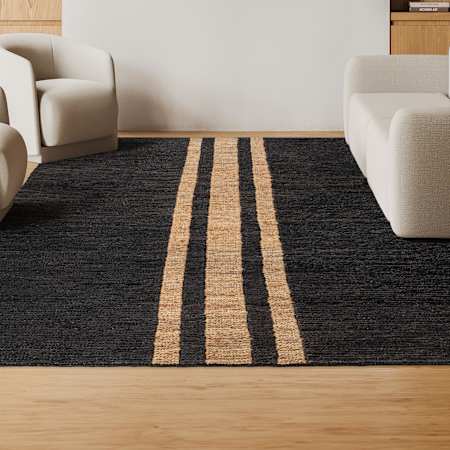 JONATHAN Y Lighting Olivier 5' x 8' Solid and Striped Indoor Rectangular Area Rug Black / Natural