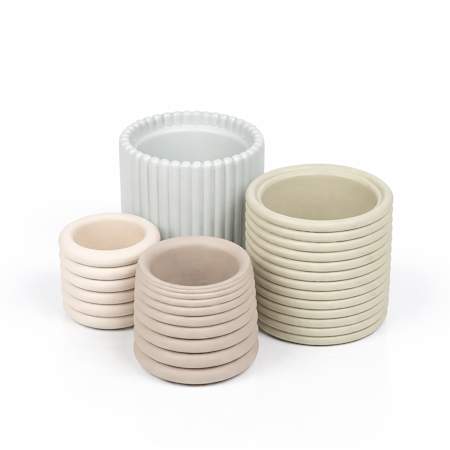 JONATHAN Y Lighting Silas 5" Wide Handmade Concrete Fluted Sculptural Cylinder Vase Set with Drainage Holes (Set of 4) Matte Soft Neutral