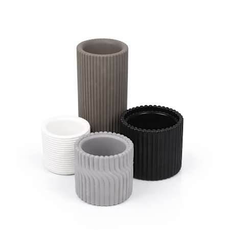JONATHAN Y Lighting Noa 3.3" Wide Handmade Concrete Fluted Cylinder Vase Set (Set of 4) Matte Monochrome Neutral