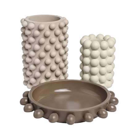 JONATHAN Y Lighting Petra 5.4" Wide Handmade Concrete Bubble Cylinder Vase Set with Decorative Tray (Set of 3) Matte Warm Neutral