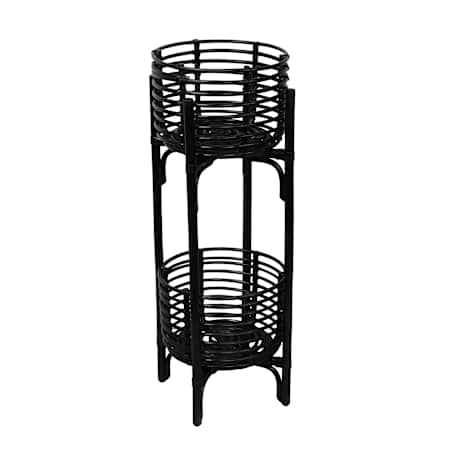JONATHAN Y Lighting Zachariah 33.5"H Handmade 2-Tier Rattan Indoor Planter Stand Black