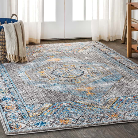 JONATHAN Y Lighting Restored Vintage 7-3/4' x 10' Polyester Vintage Traditional Rectangle Area Rug Gray / Mustard / Turquoise