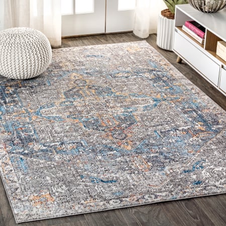 JONATHAN Y Lighting Restored Vintage 5-1/4' x 7-1/2' Polyester Vintage Traditional Rectangle Area Rug Gray / Mustard / Turquoise