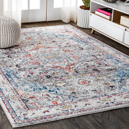 JONATHAN Y Lighting Restored Vintage 4' x 6' Polyester Vintage Traditional Rectangle Area Rug Gray / Red / Turquoise