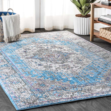 JONATHAN Y Lighting Restored Vintage 3' x 5' Polyester Vintage Traditional Rectangle Area Rug Turquoise / Gray
