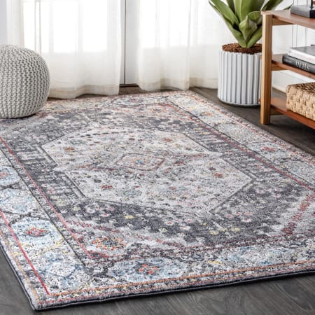JONATHAN Y Lighting Restored Vintage 7-3/4' x 10' Polyester Vintage Traditional Rectangle Area Rug Charcoal Gray / Ivory