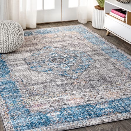 JONATHAN Y Lighting Restored Vintage 3' x 5' Polyester Vintage Traditional Rectangle Area Rug Blue / Gray