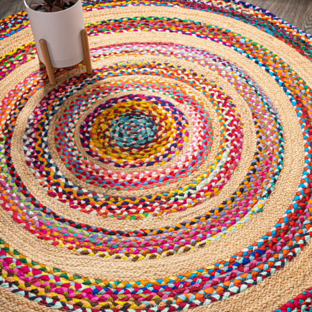 JONATHAN Y Lighting Ansa Collection 7' x 7' Cotton and Jute Bohemian, Border, and Geometric Indoor Area Rug Multi / Natural