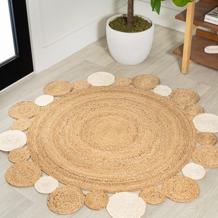 JONATHAN Y Lighting Ansa Collection 5' x 5' Jute Power Loomed Abstract, Geometric Indoor Area Rug Natural / Cream