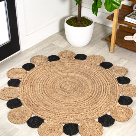 JONATHAN Y Lighting Ansa Collection 5' x 5' Jute Power Loomed Abstract, Geometric Indoor Area Rug Natural / Black