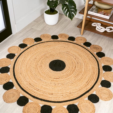 JONATHAN Y Lighting Ansa Collection 5' x 5' Jute Power Loomed Abstract, Geometric, Traditional Indoor Area Rug Black / Natural