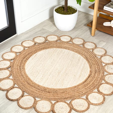 JONATHAN Y Lighting Ansa Collection 5' x 5' Jute Power Loomed Abstract, Geometric, Traditional Indoor Area Rug Cream / Natural