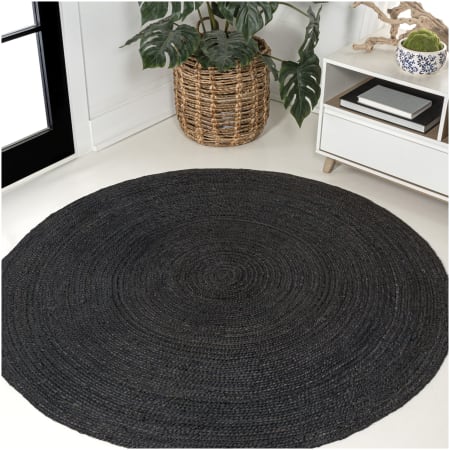 JONATHAN Y Lighting Ansa Collection 4' x 4' Jute Solid Indoor Round Area Rug Black