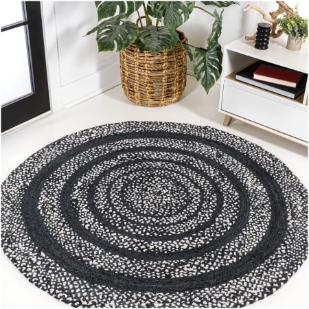 JONATHAN Y Lighting Ansa Collection 6' x 6' Jute Border Indoor Round Area Rug Black / White