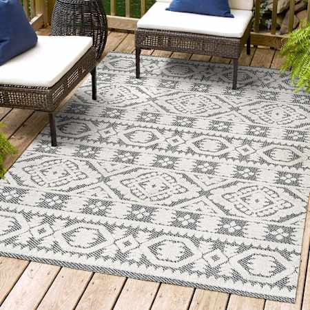 JONATHAN Y Lighting South Beach 7-3/4' x 10' Polypropylene Geometric and Moroccan & Tribal Indoor/Outdoor Area Rug White / Black