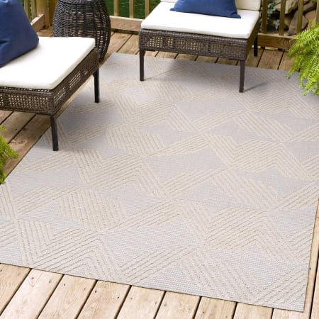 JONATHAN Y Lighting South Beach 7-3/4' x 10' Polypropylene Geometric and Moroccan & Tribal Indoor/Outdoor Area Rug Beige
