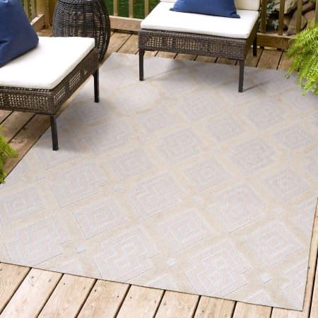 JONATHAN Y Lighting South Beach 3' x 5' Polypropylene Geometric, Moroccan & Tribal, and Trellis Indoor/Outdoor Area Rug Beige / Gray