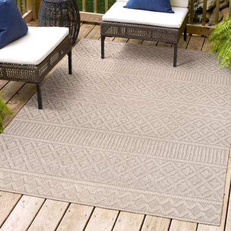 JONATHAN Y Lighting South Beach 3' x 5' Polypropylene Geometric, Moroccan & Tribal, and Trellis Indoor/Outdoor Area Rug Beige / Gray