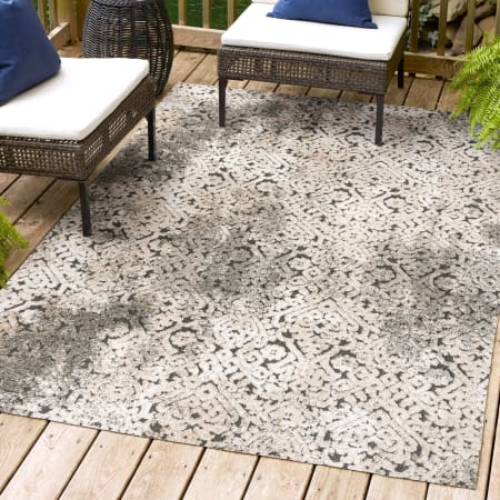 JONATHAN Y Lighting South Beach 7-3/4' x 10' Polypropylene Abstract and Vintage Indoor/Outdoor Area Rug Cream / Beige / Dark Gray