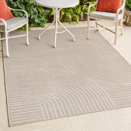 JONATHAN Y Lighting Scandinavian 7-3/4' x 10' Geometric and Striped Indoor/Outdoor Rectangular Area Rug Beige / Cream