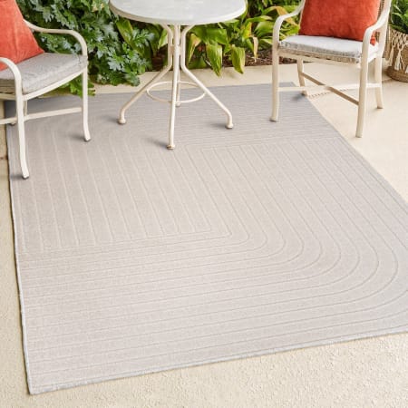 JONATHAN Y Lighting Scandinavian 7-3/4' x 10' Geometric and Striped Indoor/Outdoor Rectangular Area Rug with High-Low Design Ivory / Cream