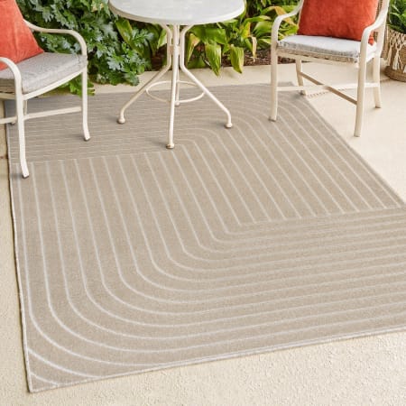 JONATHAN Y Lighting Scandinavian 7-3/4' x 10' Geometric and Striped Indoor/Outdoor Rectangular Area Rug with High-Low Design Beige / Cream