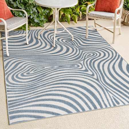 JONATHAN Y Lighting Scandinavian 5-1/4' x 7-1/2' Striped Indoor/Outdoor Rectangular Area Rug Dark Blue / Cream