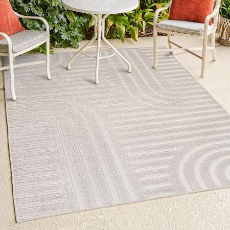JONATHAN Y Lighting Scandinavian 4' x 6' Striped and Geometric Indoor/Outdoor Rectangular Area Rug White / Cream