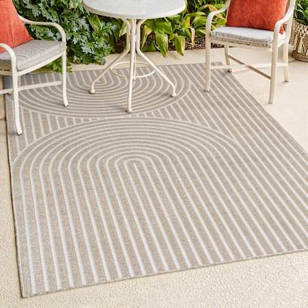 JONATHAN Y Lighting Scandinavian 3' x 5' Geometric and Striped Indoor/Outdoor Rectangular Area Rug with Thin Rug Pile Beige / Cream