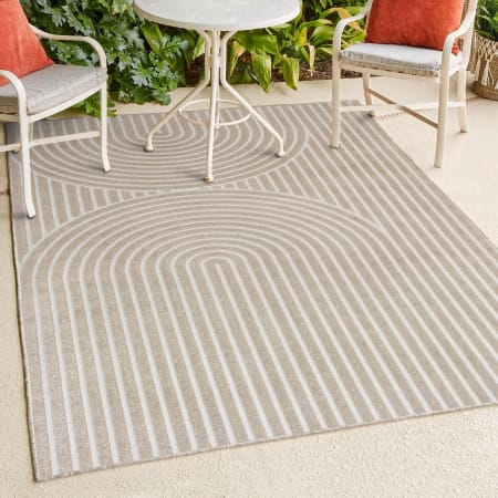 JONATHAN Y Lighting Scandinavian 7-3/4' x 10' Geometric and Striped Indoor/Outdoor Rectangular Area Rug with Thin Rug Pile Beige / Cream
