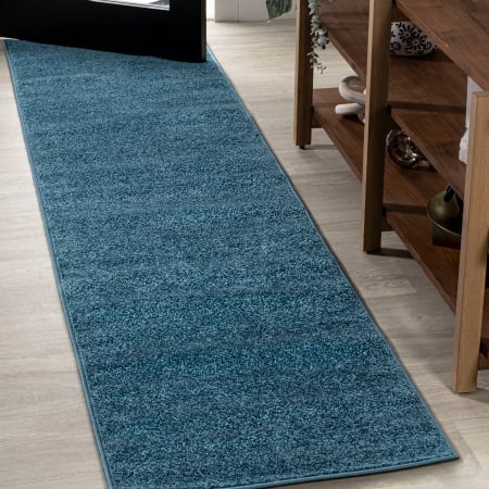 JONATHAN Y Lighting Supersoft 2' x 12' Polypropylene Solid Indoor Runner Turquoise