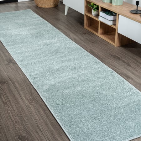 JONATHAN Y Lighting Supersoft 2' x 8' Polypropylene Solid Indoor Runner Light Blue