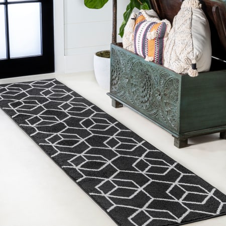 JONATHAN Y Lighting Supersoft 2' x 8' Polypropylene Geometric Rectangle Area Rug Black / White