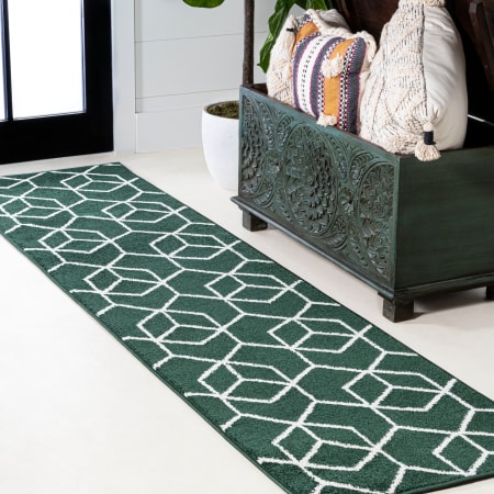JONATHAN Y Lighting Supersoft 2' x 8' Polypropylene Geometric Rectangle Area Rug Green / White
