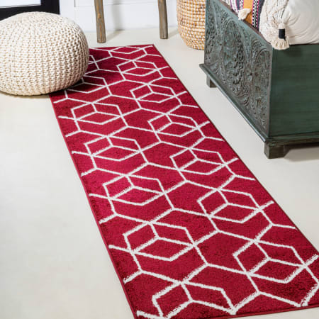 JONATHAN Y Lighting Supersoft 2' x 8' Polypropylene Geometric Rectangle Area Rug Red / White