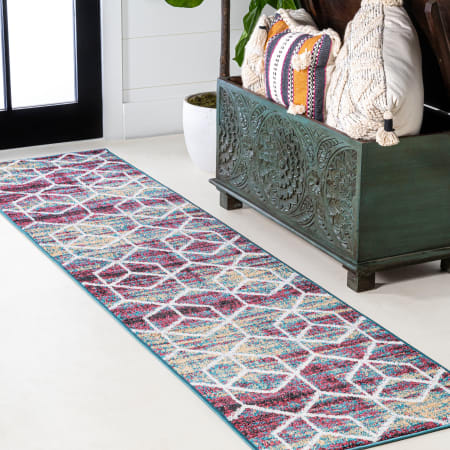 JONATHAN Y Lighting Supersoft 2' x 8' Polypropylene Geometric Rectangle Area Rug Multi / White