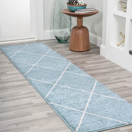 JONATHAN Y Lighting Supersoft 2' x 8' Polypropylene Geometric Indoor/Outdoor Area Rug Blue / White