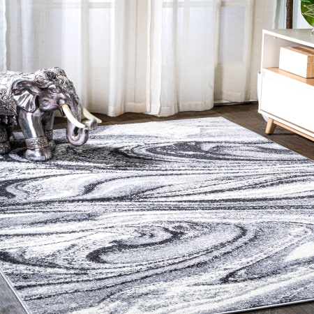 JONATHAN Y Lighting Supersoft 7-3/4' x 10' Polypropylene Abstract Indoor Area Rug Light Gray / Black